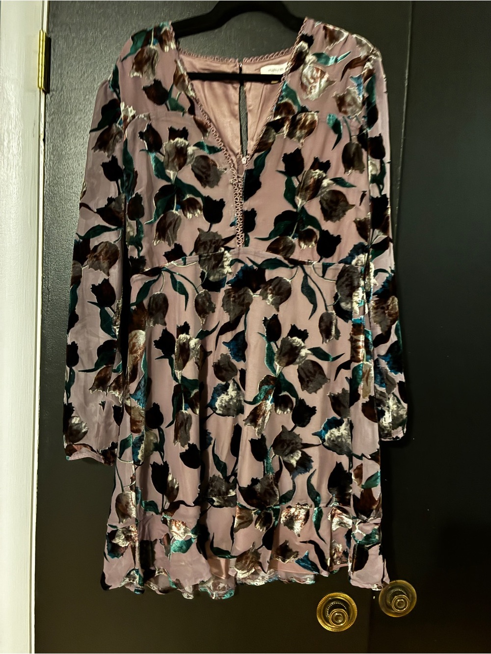 Mauve Floral Velvet Burnout Long Sleeve Dress